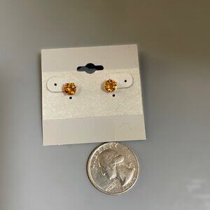 Citrine Gold Plated Round Stone Stud Earrings